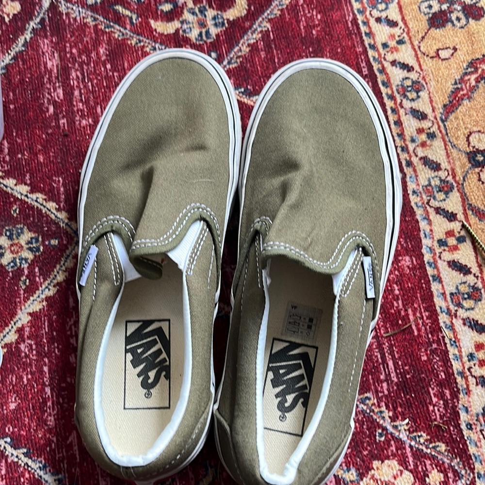 Womens olive green slip on vans